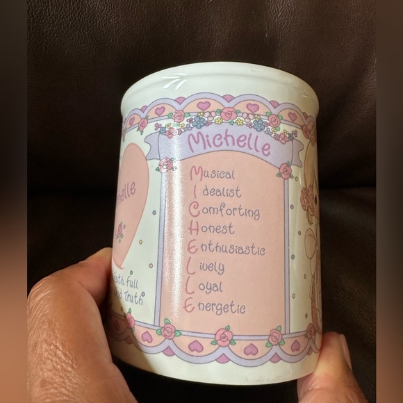 Vintage 1994 Precious Moments Michelle name coffee/tea pink and white mug - Picture 2 of 7